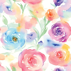 Watercolor flower seamless pattern design, background 