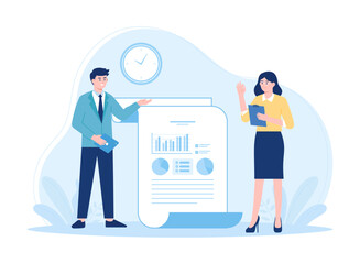 Man and woman doing business work as a team concept flat illustration
