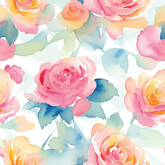 Watercolor flower seamless pattern design, background 