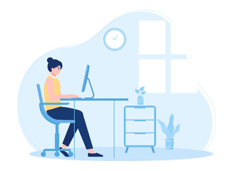 A woman does her own job analysis concept flat illustration