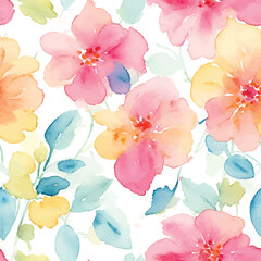 Watercolor flower seamless pattern design, background 
