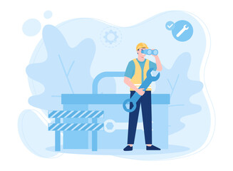 Men do the work and analyze the data themselves concept flat illustration