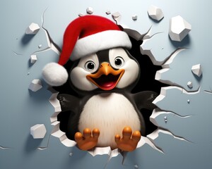 Fototapeta premium Christmas baby penguin. Generativ Ai. Fictional character.