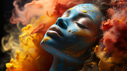 portrait of a girl with a colorful  powder on face