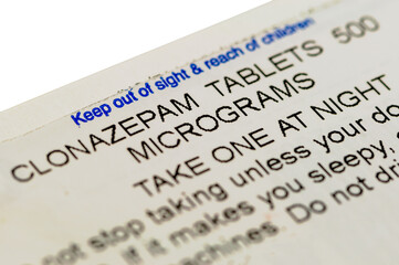 Box of Clonazepam tablets 500 micrograms for the treatment of sleep disorders and epilepsy. - obrazy, fototapety, plakaty