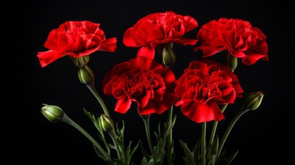 Fototapeta premium mourning red carnations on a black background.