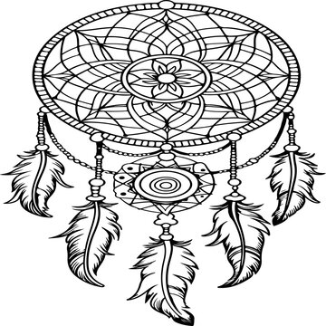 Cherokee Indian dreamcatcher mandala coloring page