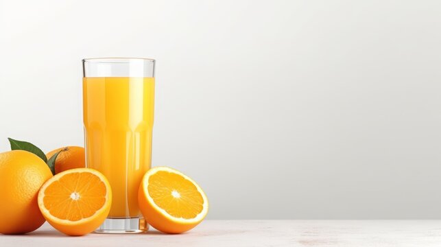 orange juice in a glass on a white background.