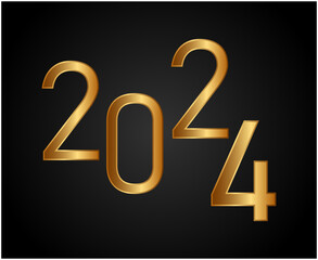 Happy New Year 2024 Holiday Abstract Gold Graphic Design Vector Logo Symbol Illustration With Black Background