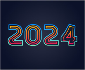 Happy New Year 2024 Holiday Abstract Orange And Cyan Graphic Design Vector Logo Symbol Illustration With Blue Background