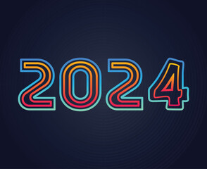 Happy New Year 2024 Holiday Abstract Orange And Cyan Graphic Design Vector Logo Symbol Illustration With Blue Background