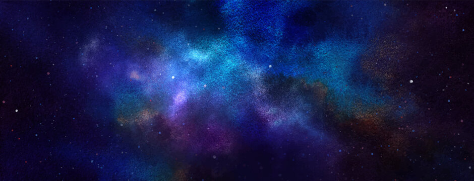 Vector cosmic illustration. Beautiful colorful space background. Watercolor Cosmos
