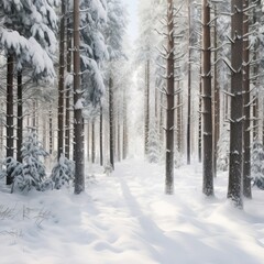 "Die stille Sch&ouml;nheit der Natur im verschneiten, immergr&uuml;nen Wald: Ein zauberhaftes Winterpanorama voller Ruhe und Anmut." Generativ Ai.