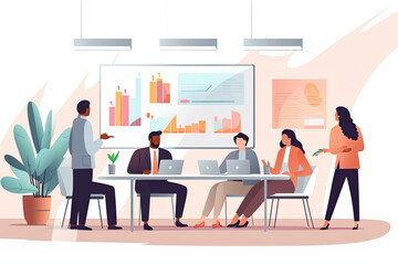 In-person business presentation, training, meeting, conference, with video conference, teleconference on web platform, via internet technology, futuristic work, meetings, debate
