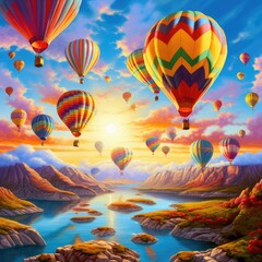 Obraz premium Joyful Ascension: Experience the Festivity Soaring High with Our Colorful Rising Balloons. Generativ Ai.