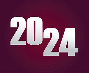 Happy New Year 2024 Holiday Abstract White Graphic Design Vector Logo Symbol Illustration With Maroon Background