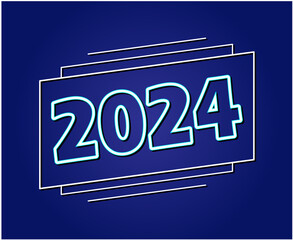 Happy New Year 2024 Holiday Abstract White Graphic Design Vector Logo Symbol Illustration With Blue Background