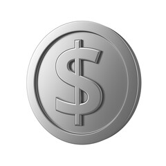 Silver dollar coin isolated. Currency icon money or bank cash sign symbol concept. 3d rendering.