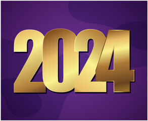 Happy New Year 2024 Holiday Abstract Gold Graphic Design Vector Logo Symbol Illustration With Purple Background