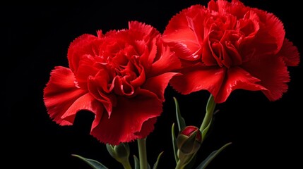 mourning red carnations on a black background.