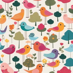 seamless pattern of birds and leaves seamless pattern of birds and leaves cute colorful birds pattern