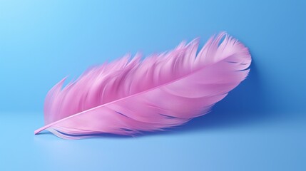 pink feather on blue background generated by AI