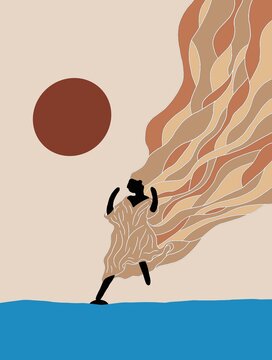 Moonlit Descent - Graceful Woman on Rocky Perch