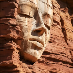 Sculpture of the face carved into a big rock 