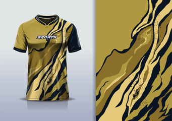 T-shirt mockup with abstract grunge sport jersey design for football, soccer, racing, esports, running, in gold color © Nimpuna O