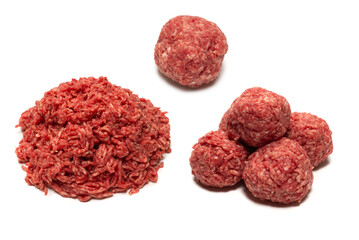 Raw meat balls isolated on white background.