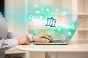 Businessman working on laptop with new business