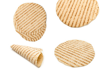 Grilled pitta bread isolated on white background.