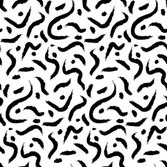 Grunge Black Doodle seamless pattern with hand drawn abstract symbols. Ornament for printing on fabric, cover and packaging. Simple black and white vector ornament isolated on white background