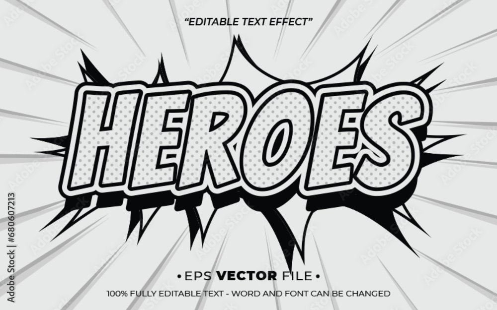 Poster heroes pop up retro style text effect editable vector