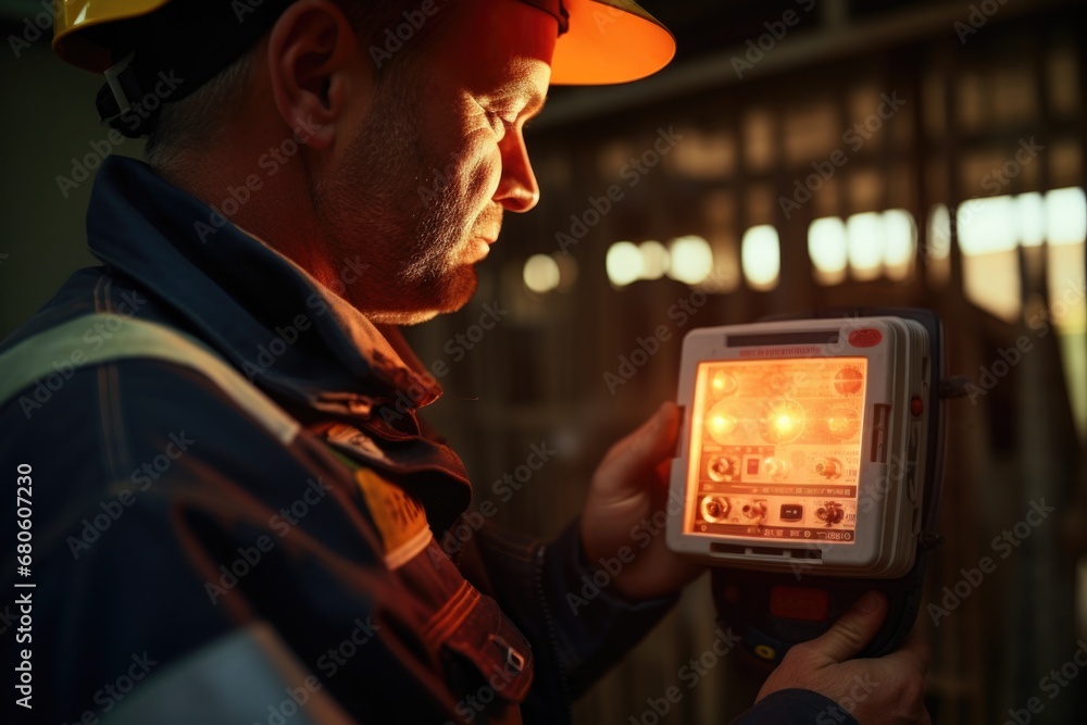 Poster a man wearing a hard hat holding a light. this image can be used to illustrate concepts related to c