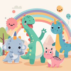 Dinosaurs and cute friends 