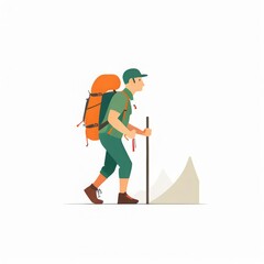 tourist in backpack and trekking shoes hiking with trekking poles tourist in backpack and trekking shoes hiking with trekking poles man with backpack and trekking sticks walking in the forest vector i