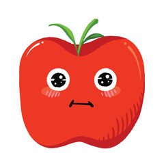 Cute red apple with sparkly eyes. Simple flat minimalist cartoon art styled drawing. Very adorable food illustration mascot isolated on white square background.