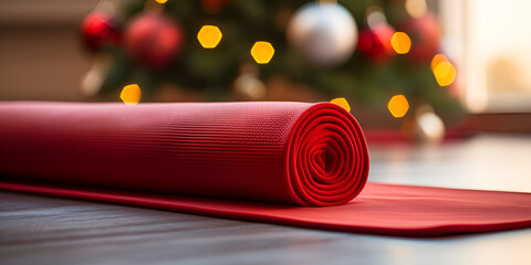 Red yoga and fitness mat ,red rolled baking paper ,Red Wall To Wall Carpets with generative ai


