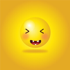 happy smiley vector, cartoon character emoji illustration on yellow background.