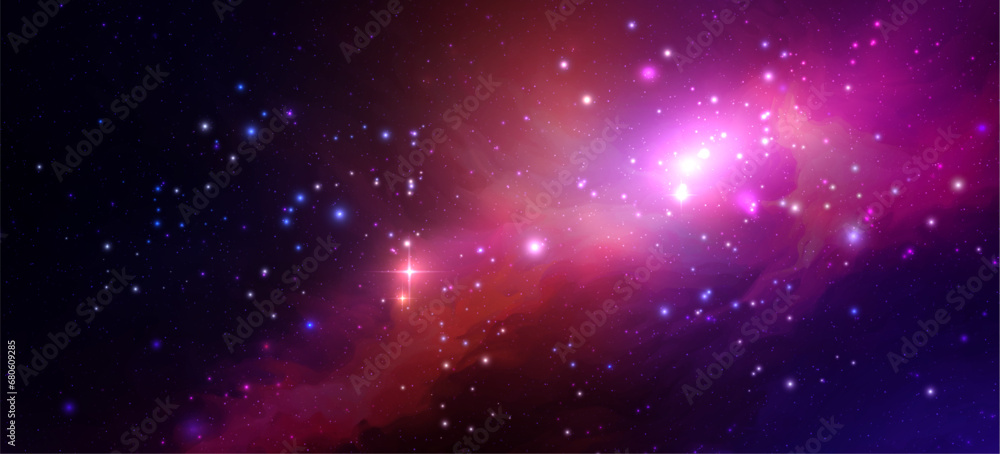 Wall mural space vector background with realistic nebula and shining stars. magic colorful galaxy with stardust