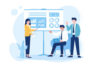 Man and woman doing business work as a team concept flat illustration