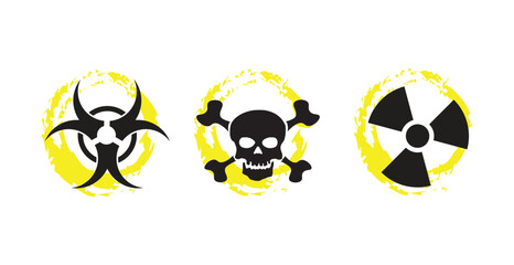 nuclear Radiation chemical biological icon set, Toxic sign, Biohazard symbol, Vector illustration