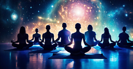 Fototapeta na wymiar Meditation - Galaxy - Yoga Class - Retreat - AI generated