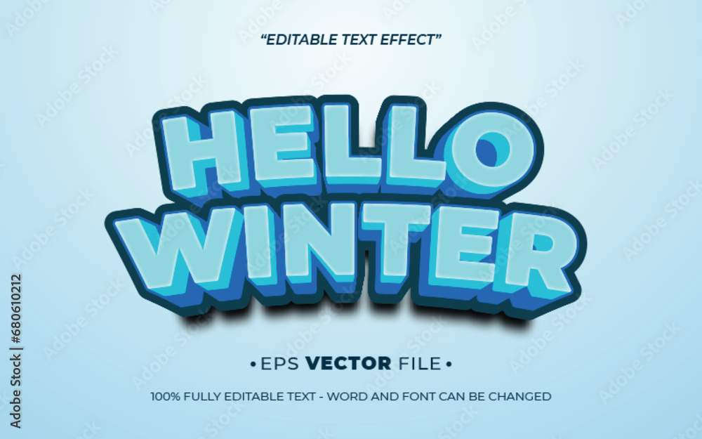 Poster hello winter 3d text effect editable vector