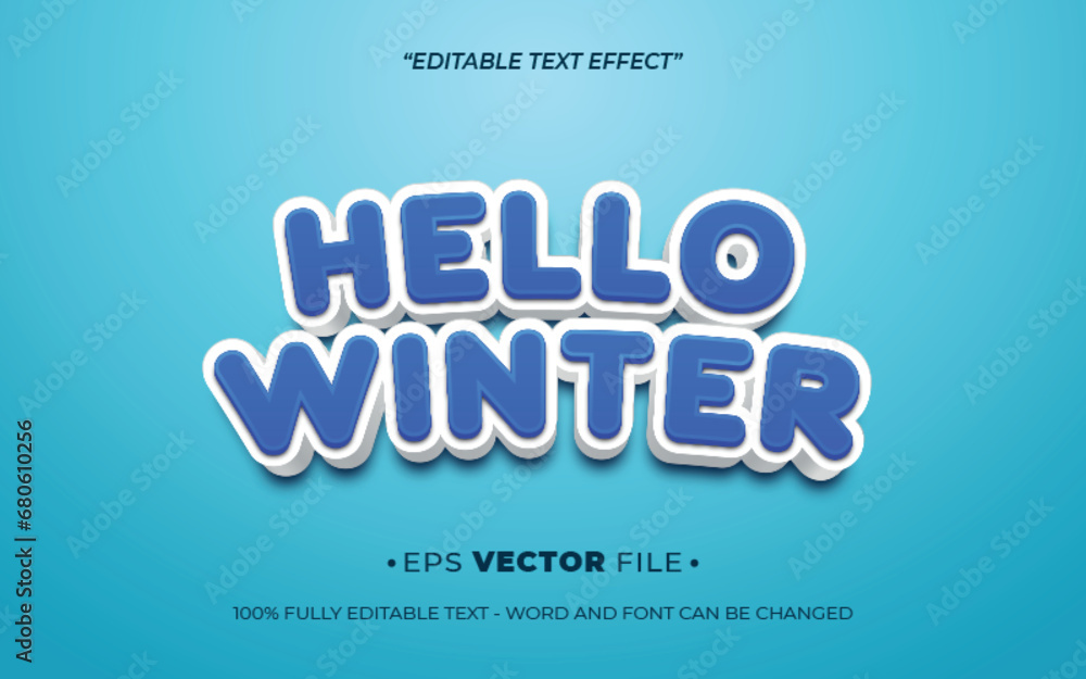 Poster hello winter 3d text effect editable vector