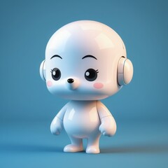 cute cartoon white baby listening to music in headphones. cute cartoon white baby listening to music in headphones. cute little white bear in headphones. 3d rendering