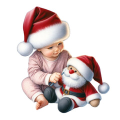 Adorable Christmas Babies in Santa Hats with Toys