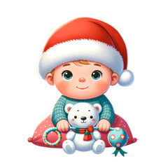 Adorable Christmas Babies in Santa Hats with Toys