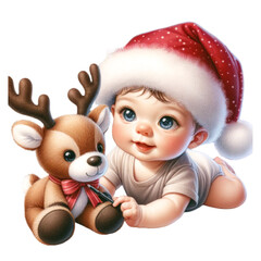 Adorable Christmas Babies in Santa Hats with Toys
